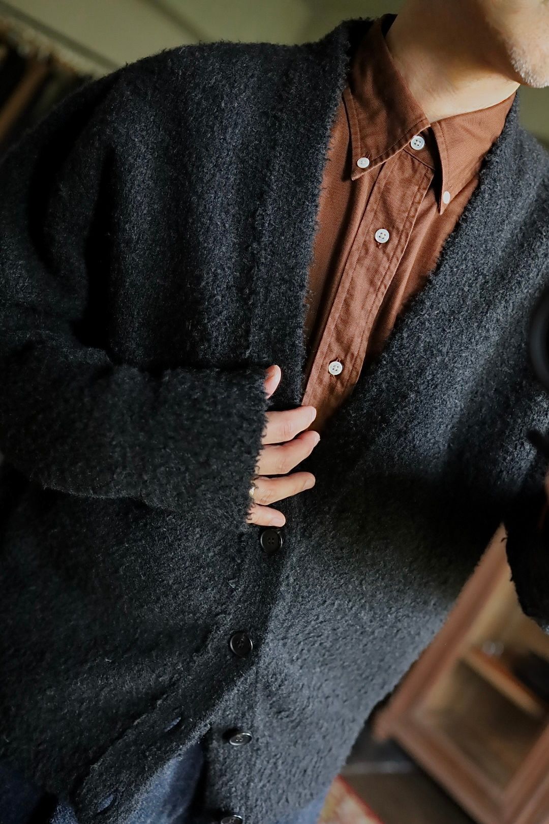 アプレッセ 2025 STYLE2 Cashmere Mole Yarn Cardigan(25AAP-03-19)CHARCOAL