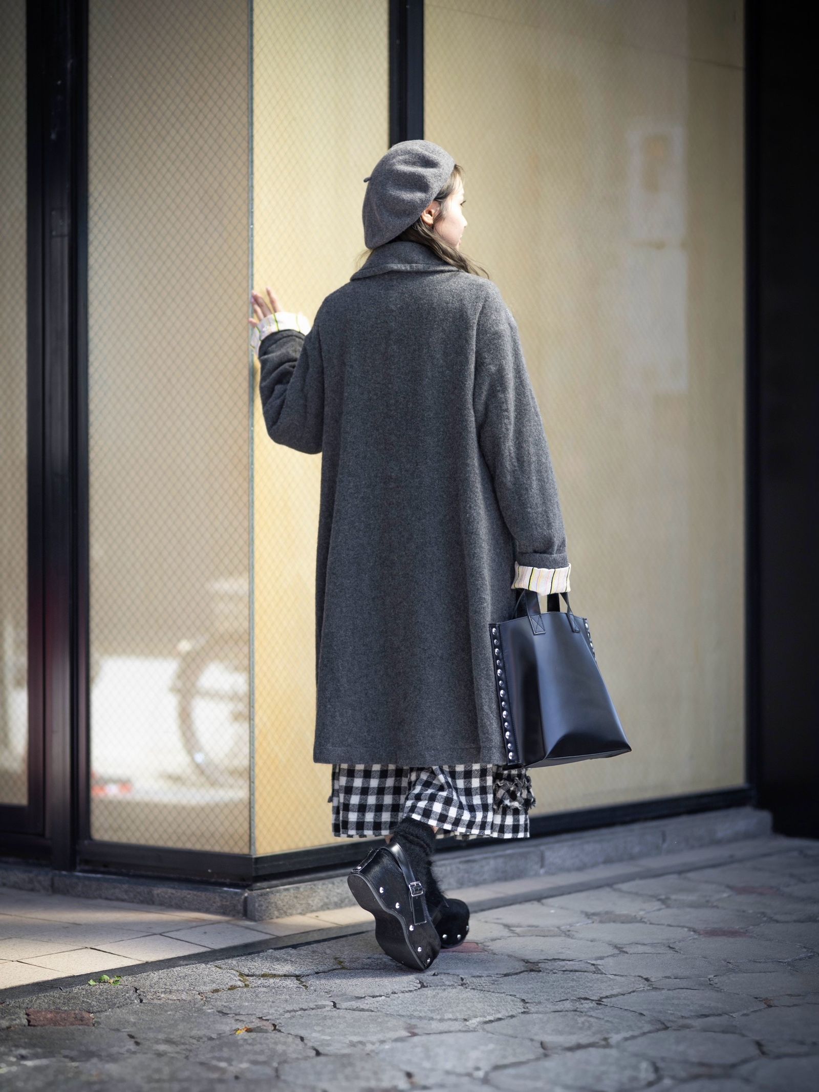 tao 26FW ウールツイル先染 製品縮絨コート(TR-C009-051-2)TOPチャコール