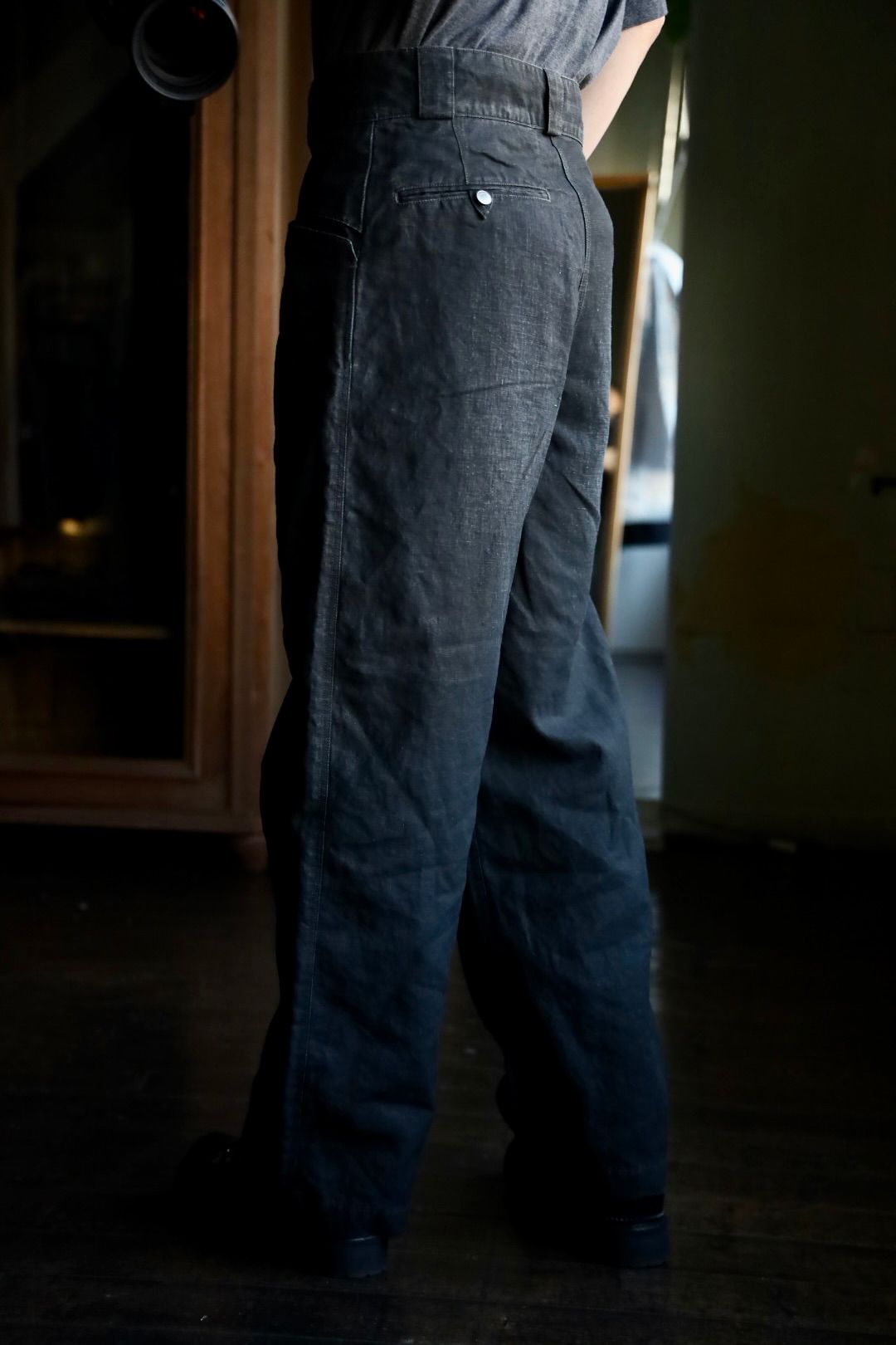 A.PRESSE - アプレッセ Vintage Black Linen Trousers (25SAP-04 A.PRESSE - アプレッセ Vintage Black Linen Trousers (25SAP-04