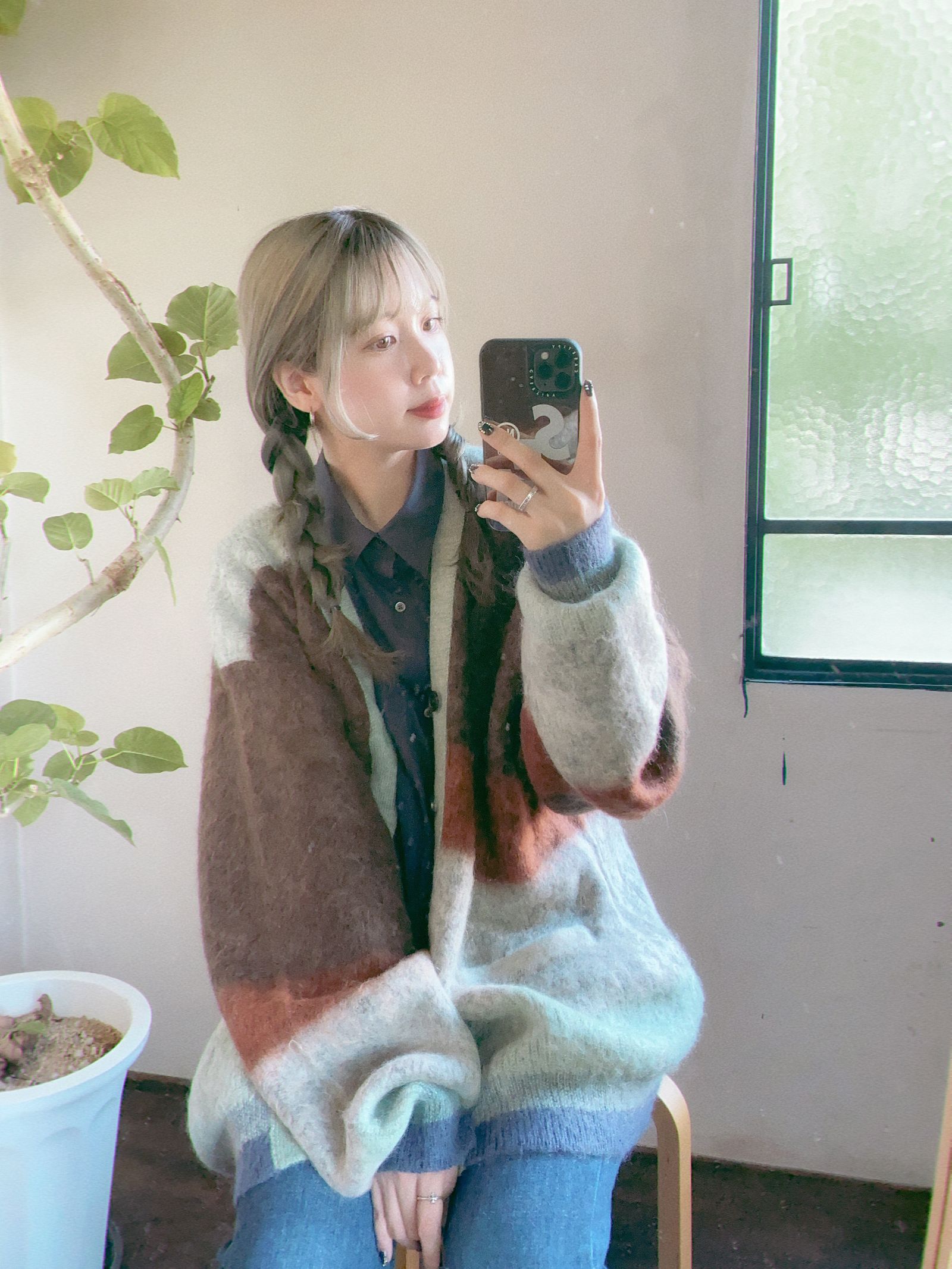 ヨーク23AW MOHAIR BORDER CARDIGAN(YK23FW0571S)BROWN