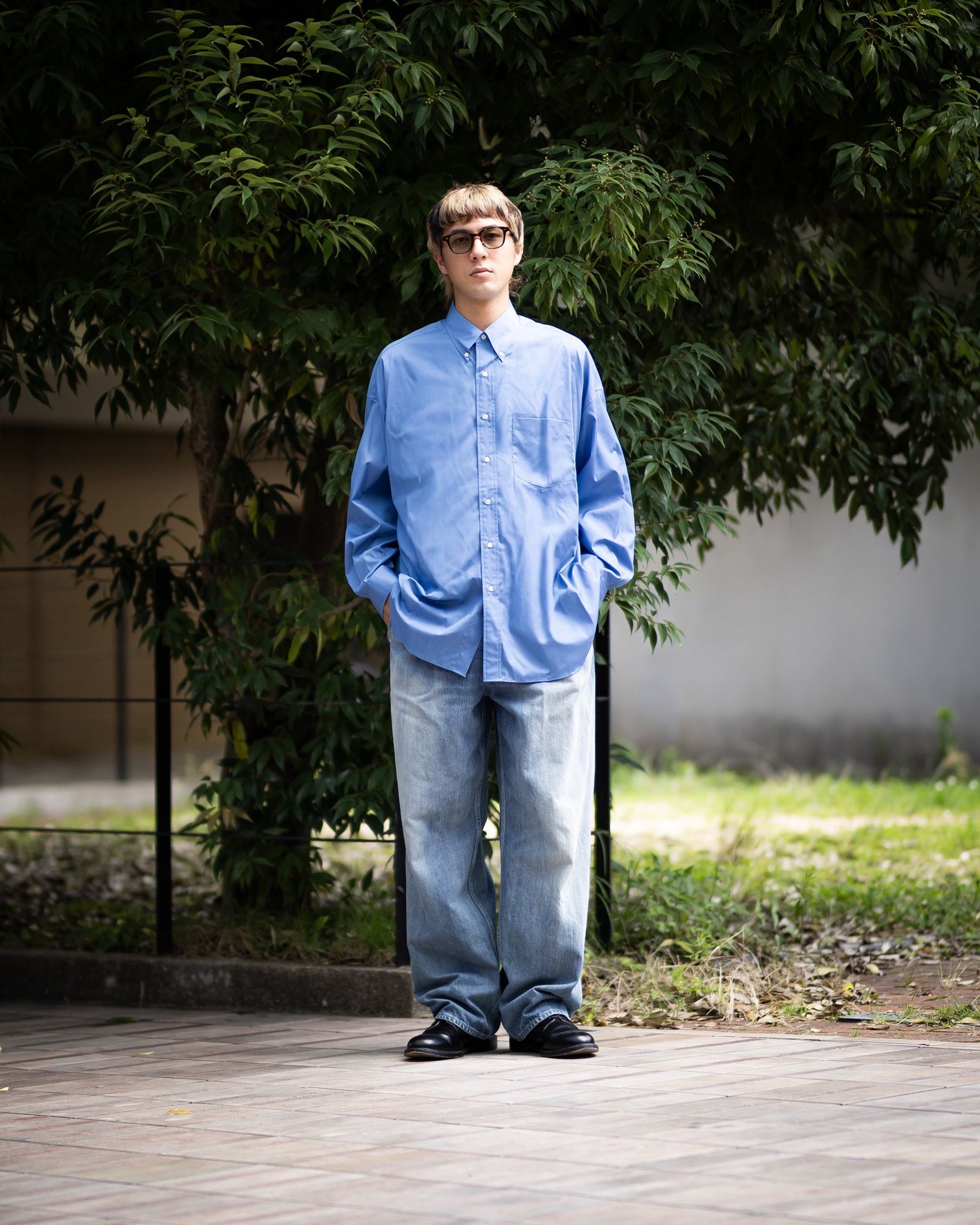 グラフペーパー Easy Care Poplin L/S Oversized B.D Shirt(GM263-50620)BLUE☆7月11日(土)発売！