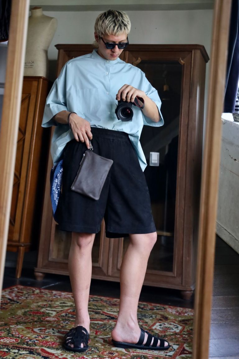 Graphpaper Cow Nubuck Leather S/S Oversized Regular Collar Shirt MARKスタイル