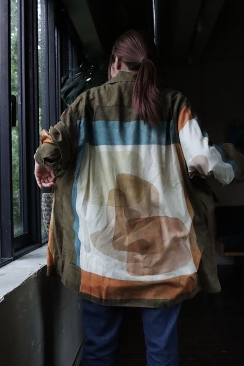 YOKE PRINTED OPEN COLLAR SHIRT"BROWN"スタイル