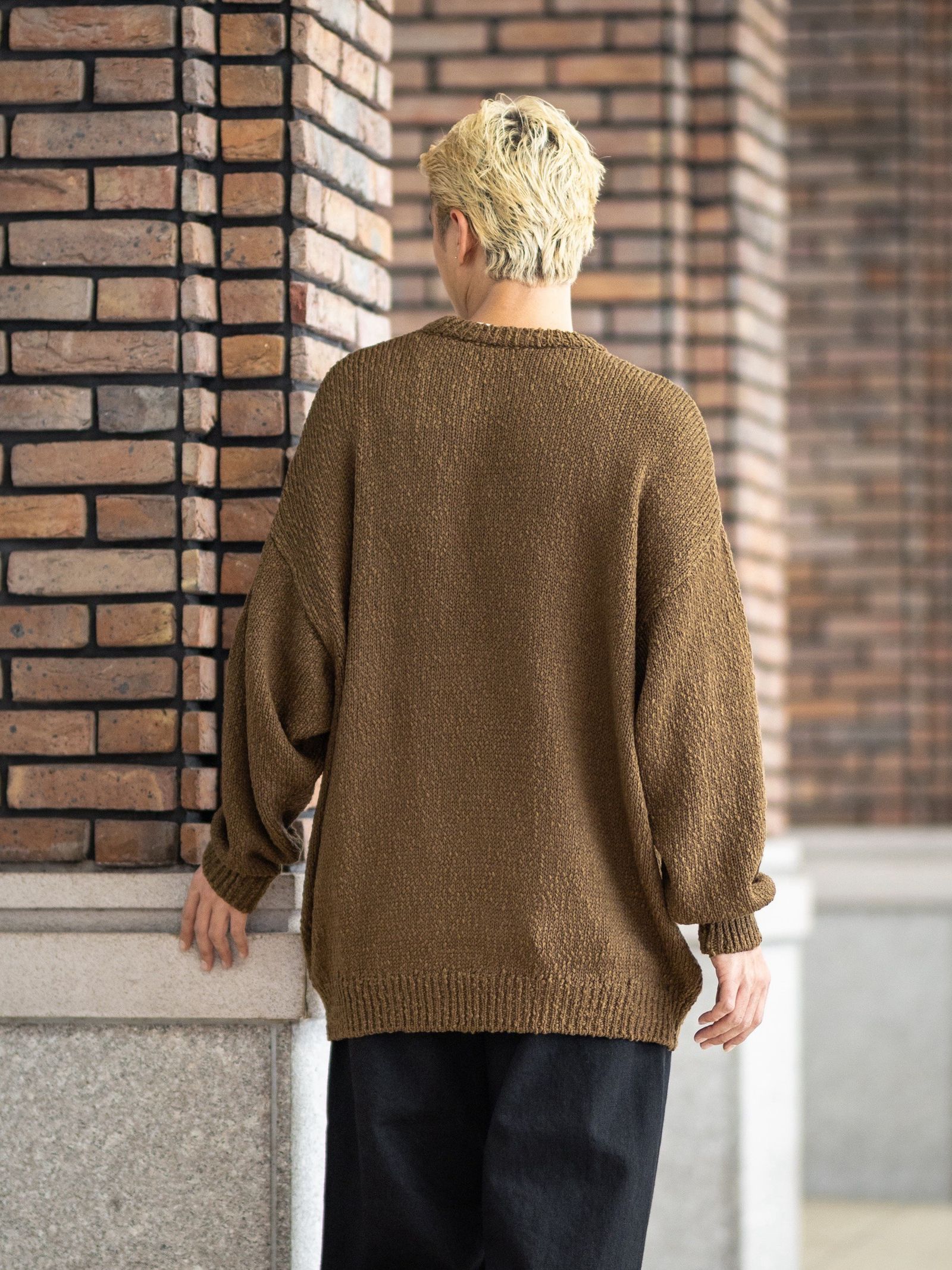 グラフペーパー Cotton Wool Slub Oversized Crew Neck Knit(GU263-80602)BROWN