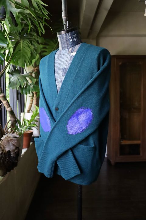 ヨーク24FW PAINTED ELBOW PATCH CARDIGAN(YK24FW0821S)PEACOCK