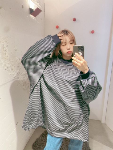 is-ness 24SS BALLOON BORDER LONG SLEEVE T-SHIRT style.2024.3.17
