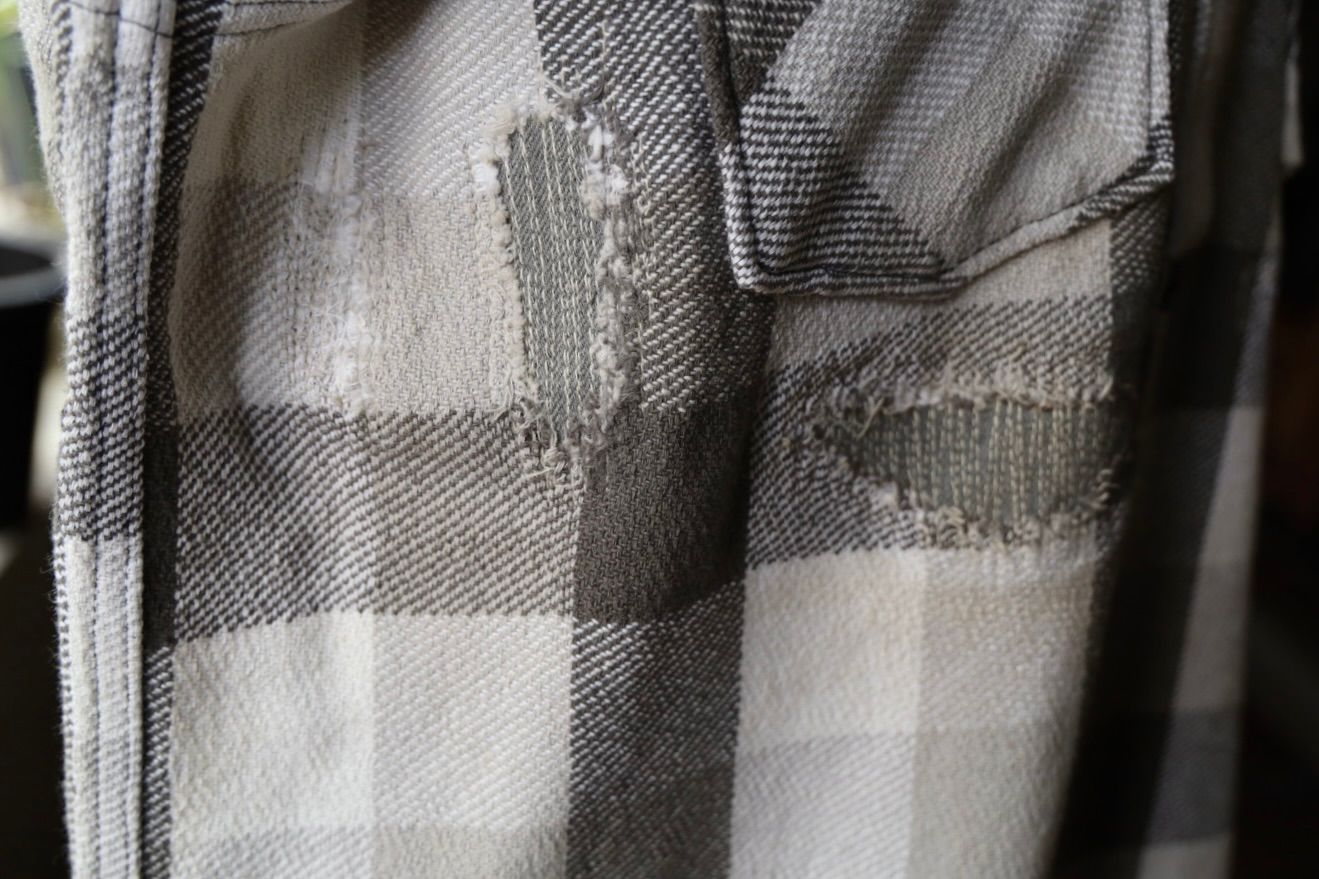 BOW WOW 25FWバウワウ DAMAGED AND STAINED FLANNEL SHIRT(BW252-DSFS) AGED GRAY x WHITE