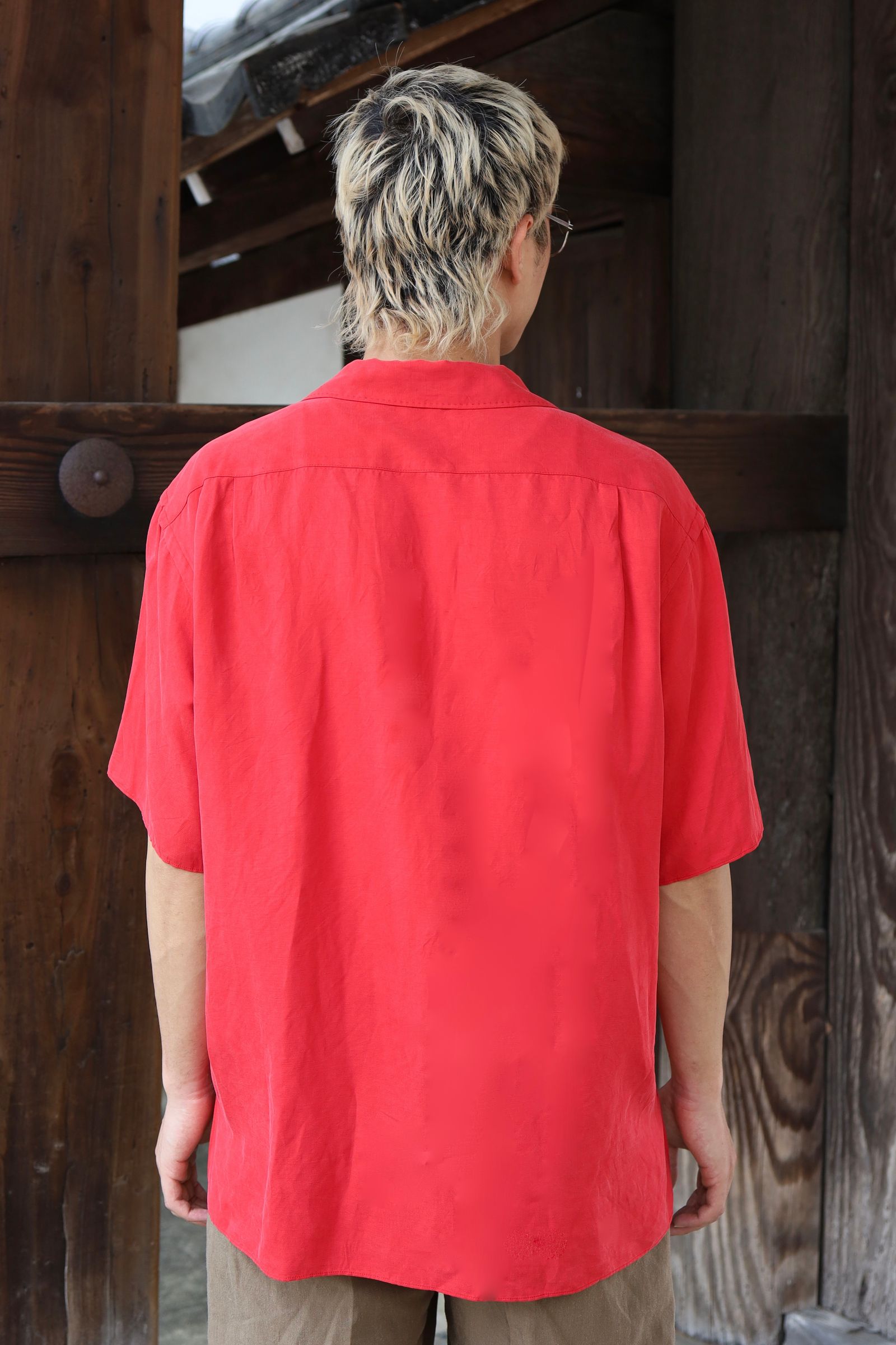 A.PRESSE Vintage Silk Linen S/S Open Collar Shirts MARKスタイル
