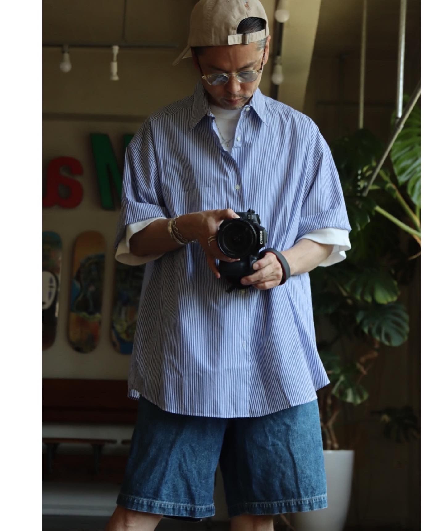 Graphpaper 22SS Broad Stripe S/S Oversized Regular Collar
