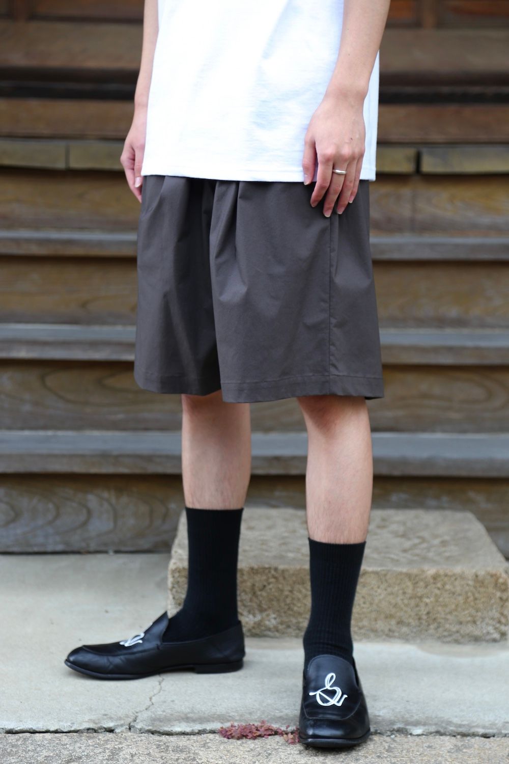Graphpaper Stretch Typewriter Wide Tuck Chef Shorts(GM212-40616B) style.  2021.06.13. | 1762 | mark