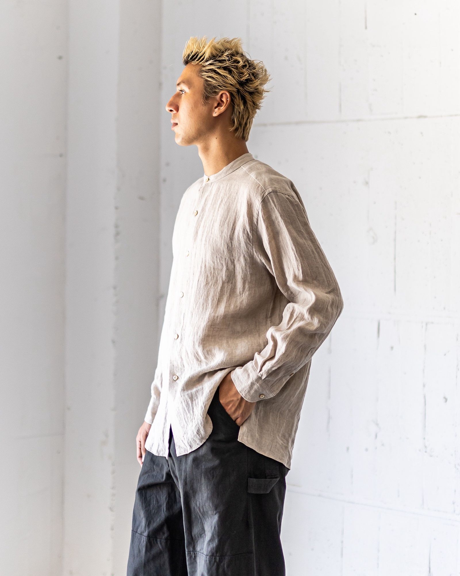 blurhms 25FW Linen Band-collar Shirt(BHS25F021)natural