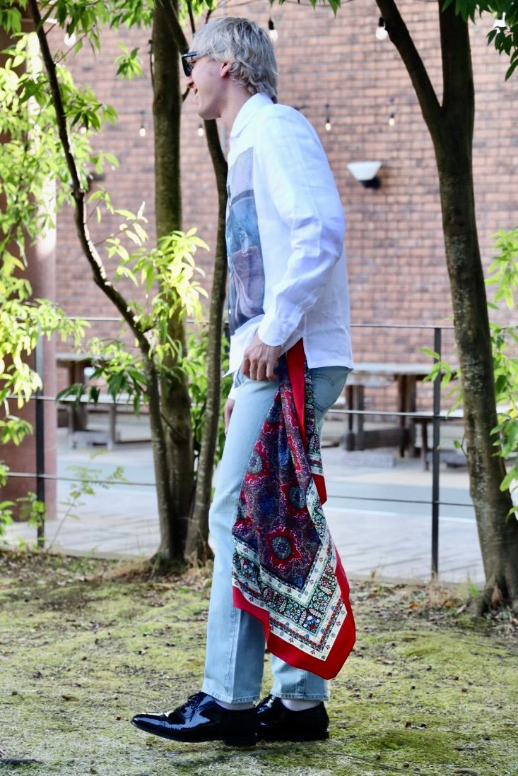 ジュンヤワタナベマン26SS Levi'sダブルネーム 綿セルビッチデニム 製品加工×シルクサテン×エステル更紗パンツ(WQ-P208-100) ☆3月6日(金)発売！