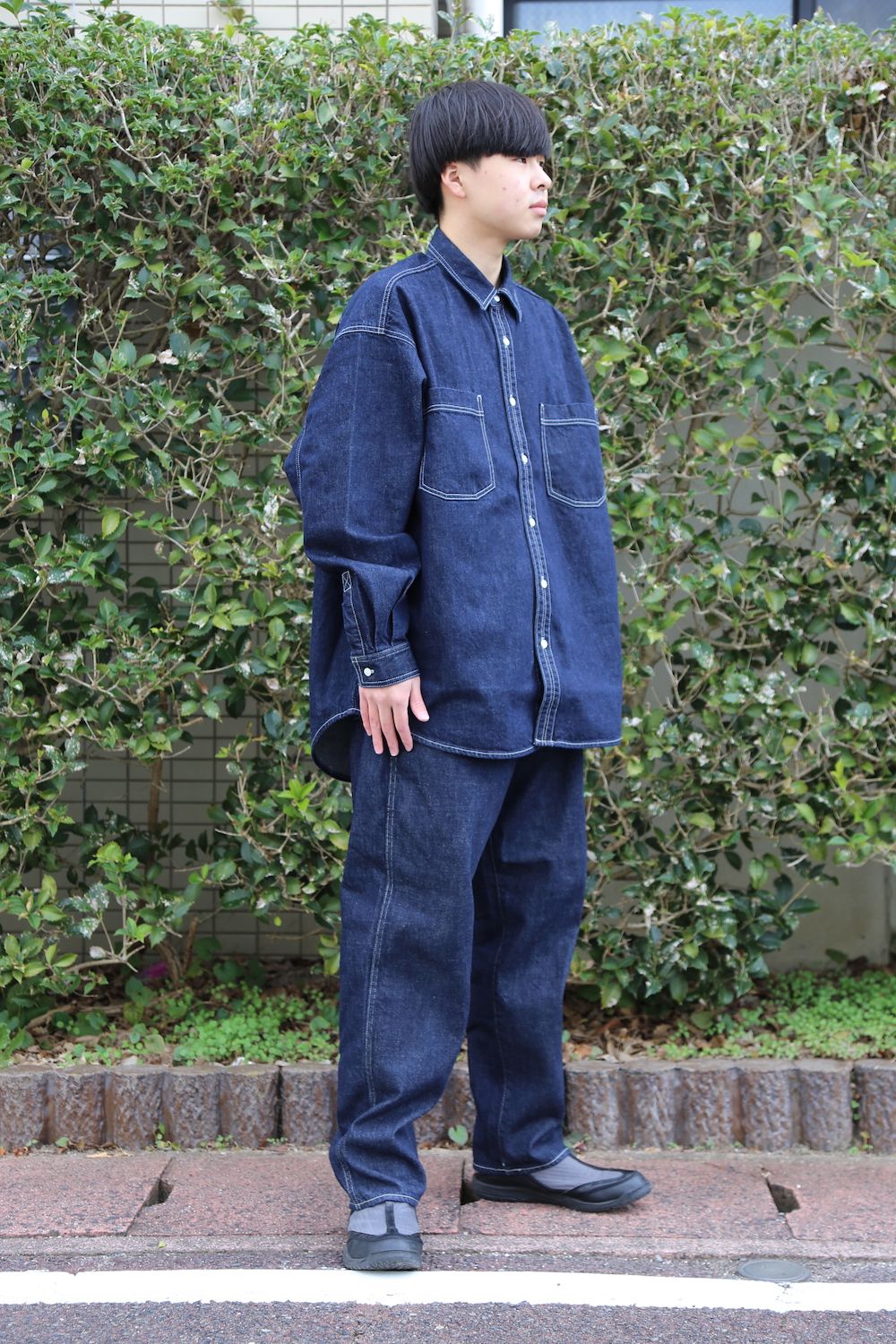 Graphpaper Denime Five Pocket Pants & Denime Regular Collar Shirt style 2020.12.14