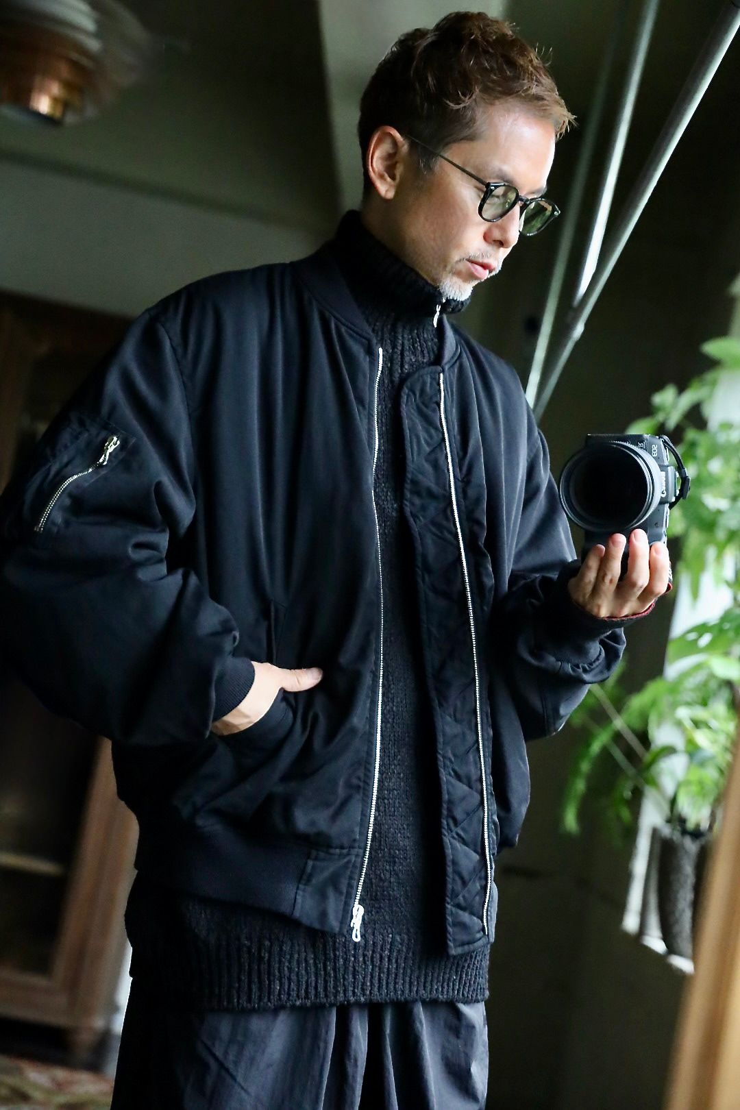 Graphpaper Fulled Wool Twill Flight Jacket"BKACK"スタイル