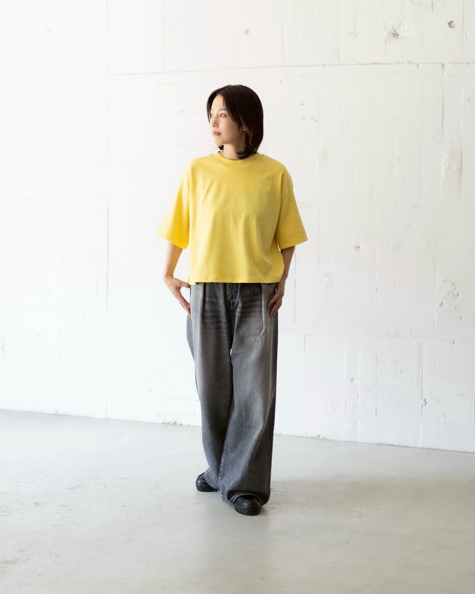Graphpaper 25AW Women's  Tri Spun Cotton Balloon Sleeve Tee(GL253-70306)YELLOW