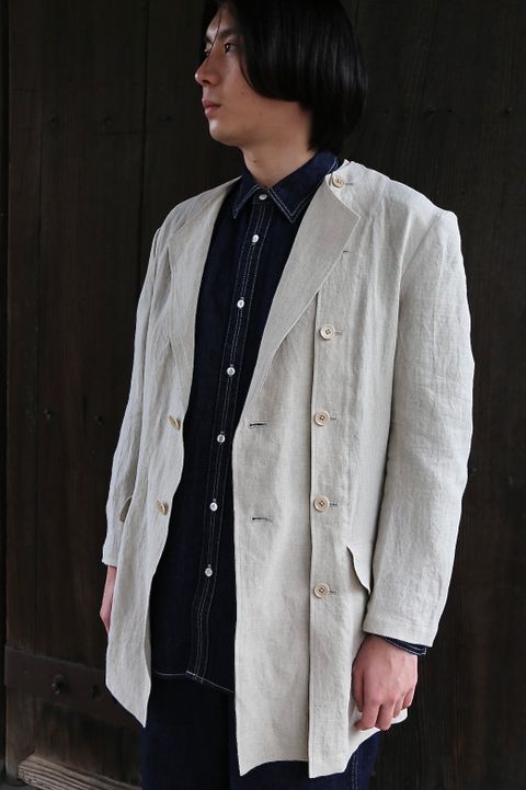 Yohji Yamamoto N-襟なし左身釦あきリネンジャケットstyle.2021.3.17.