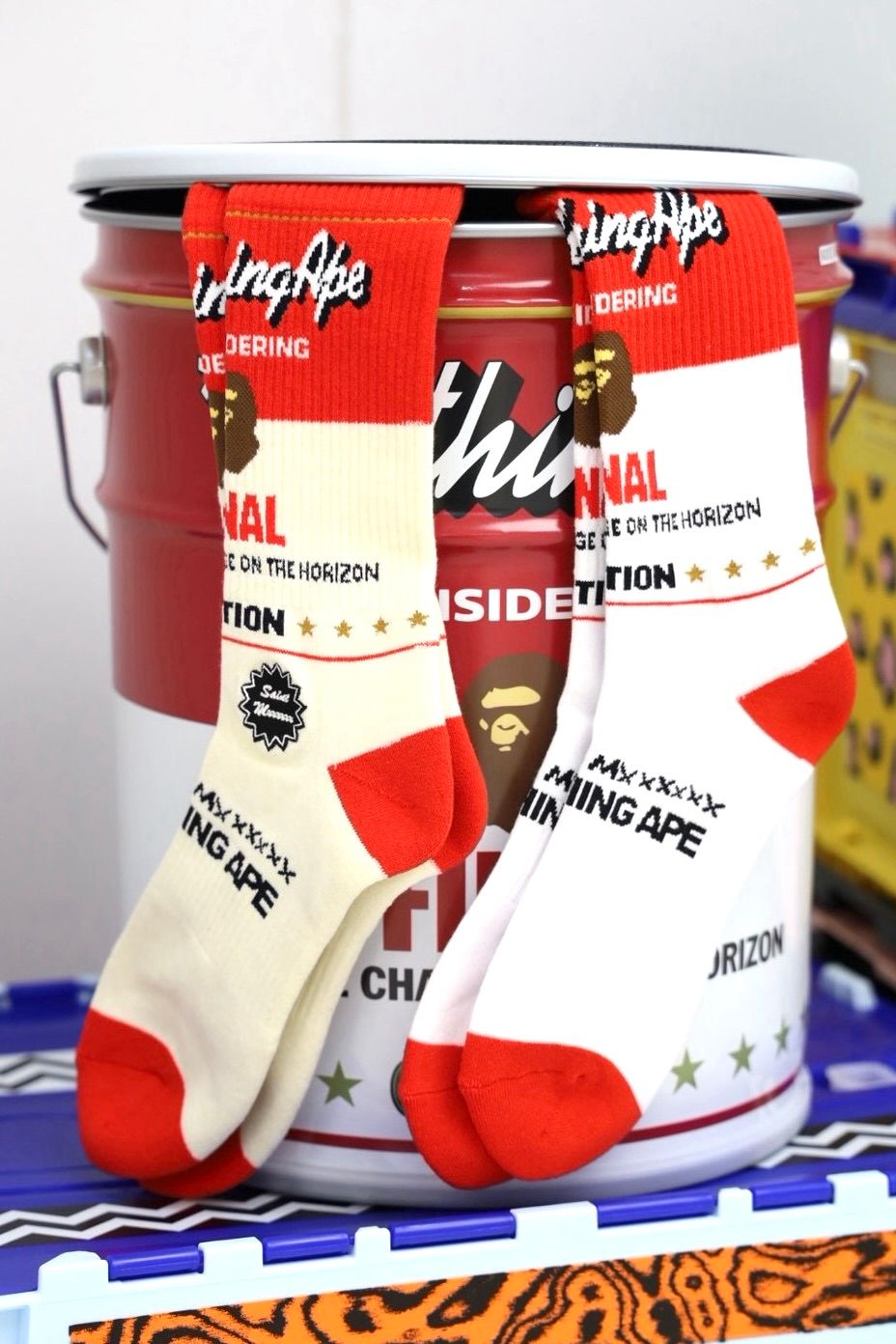 セントマイケル 26AW BAPE_SOCKS/FAINAL(SM-MK1-0000-C41)ECRU+RED
