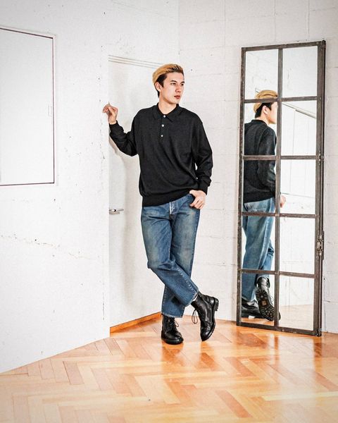 A.PRESSE Cotton Knit L/S Polo Shirts (BLACK)スタイル 2月8日(土)新作発売！