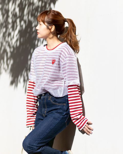 PLAY COMME des GARCONS 新作REDエンブレムメッシュTシャツstyle.2025.12.6