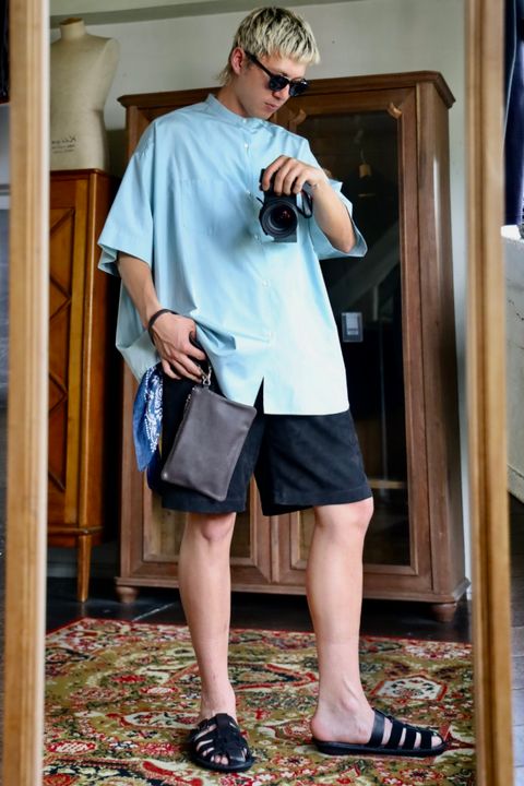 Graphpaper Cow Nubuck Leather S/S Oversized Regular Collar Shirt MARKスタイル