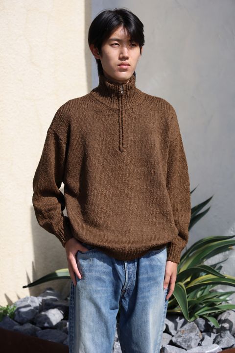 グラフペーパー Cotton Wool Slub Oversized Half Zip Knit(GU263-80603)BROWN☆9月12日(土)発売！