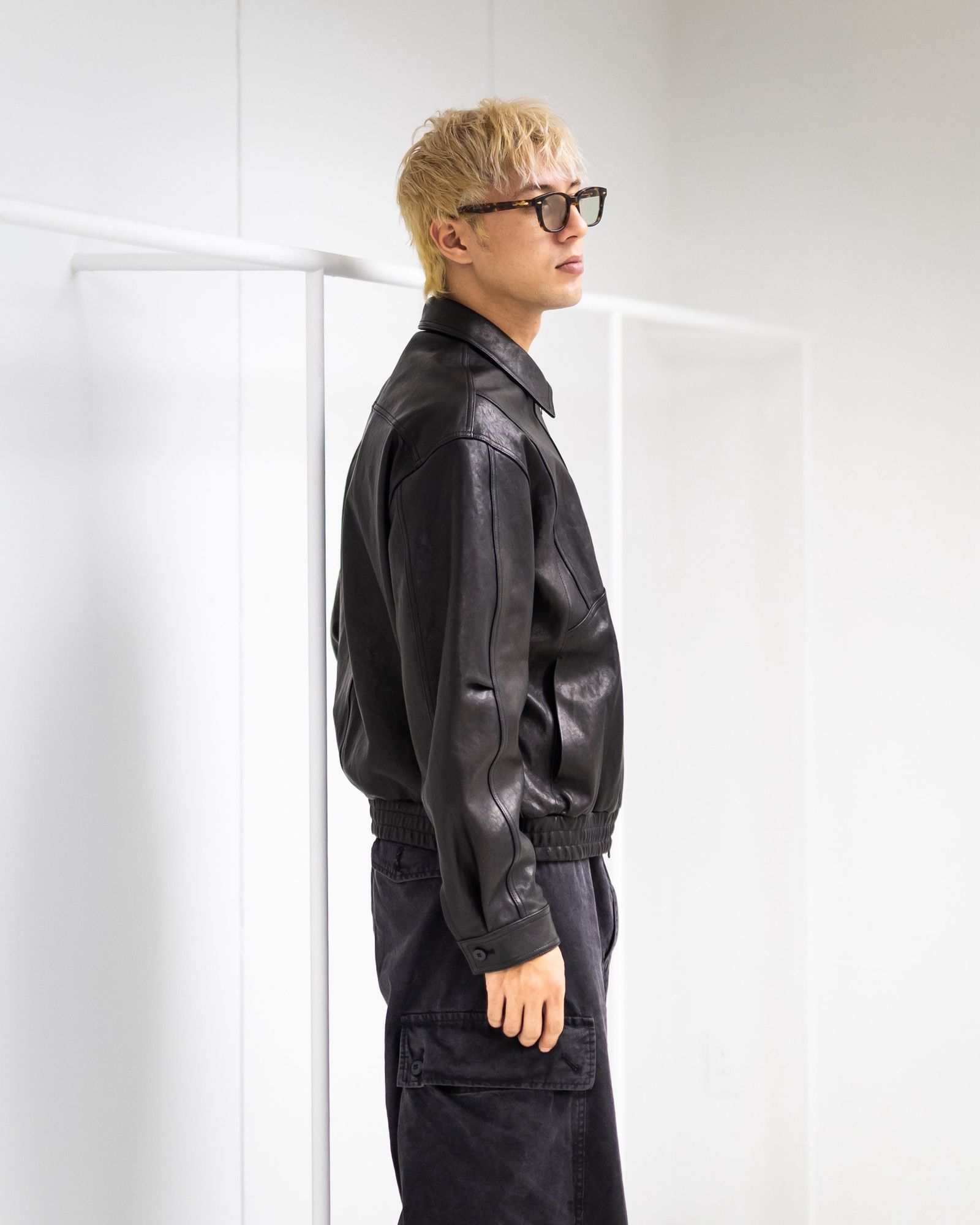 ANOTHER OFFICEアナザーオフィス Lambskin Utility Blouson(AOEWLJ001)BLACK
