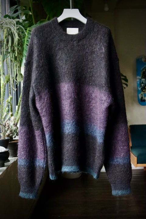 ヨーク23AW MOHAIR BORDER CREWNECK SWEATER(YK23FW0572S)BLACK