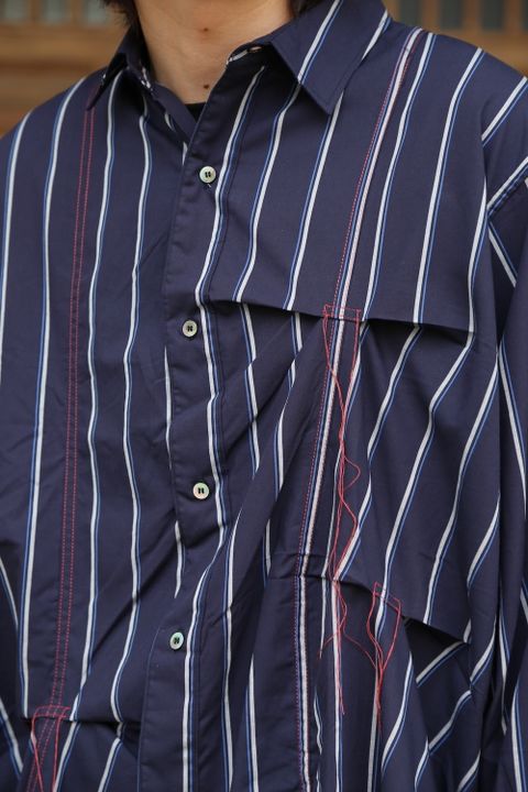 JieDa2020AW HAND STITCH STRIPE SHIRT"NAVY"(Jie-20W-SH02)style.2020.7.17