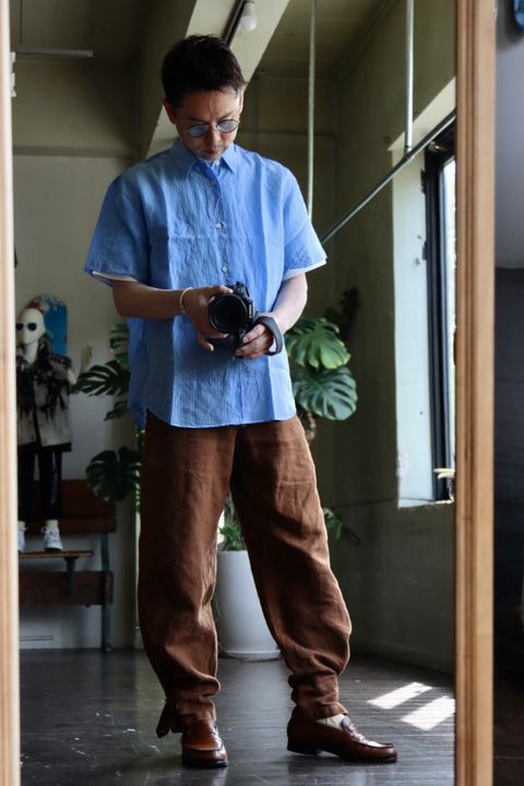 COMME des GARCONS HOMME キュプラストライプMIX S/Sシャツスタイル.2022.4.24.