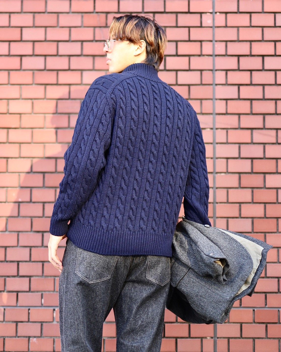 アプレッセ23AW Cashmere Aran Half Zip Sweater(23AAP-03-03K)NAVY☆10月21日(土)発売！