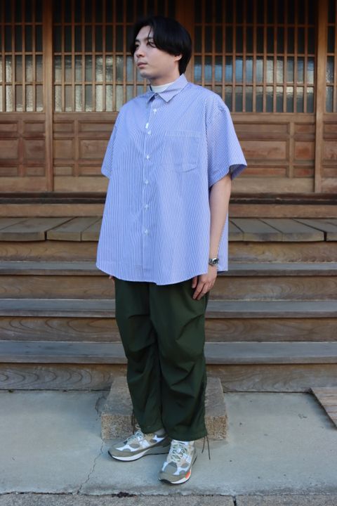 is-ness×THOMAS MASON VENTILATION SHORT SLEEVE SHIRT"BLOCKS STRIPE"style.