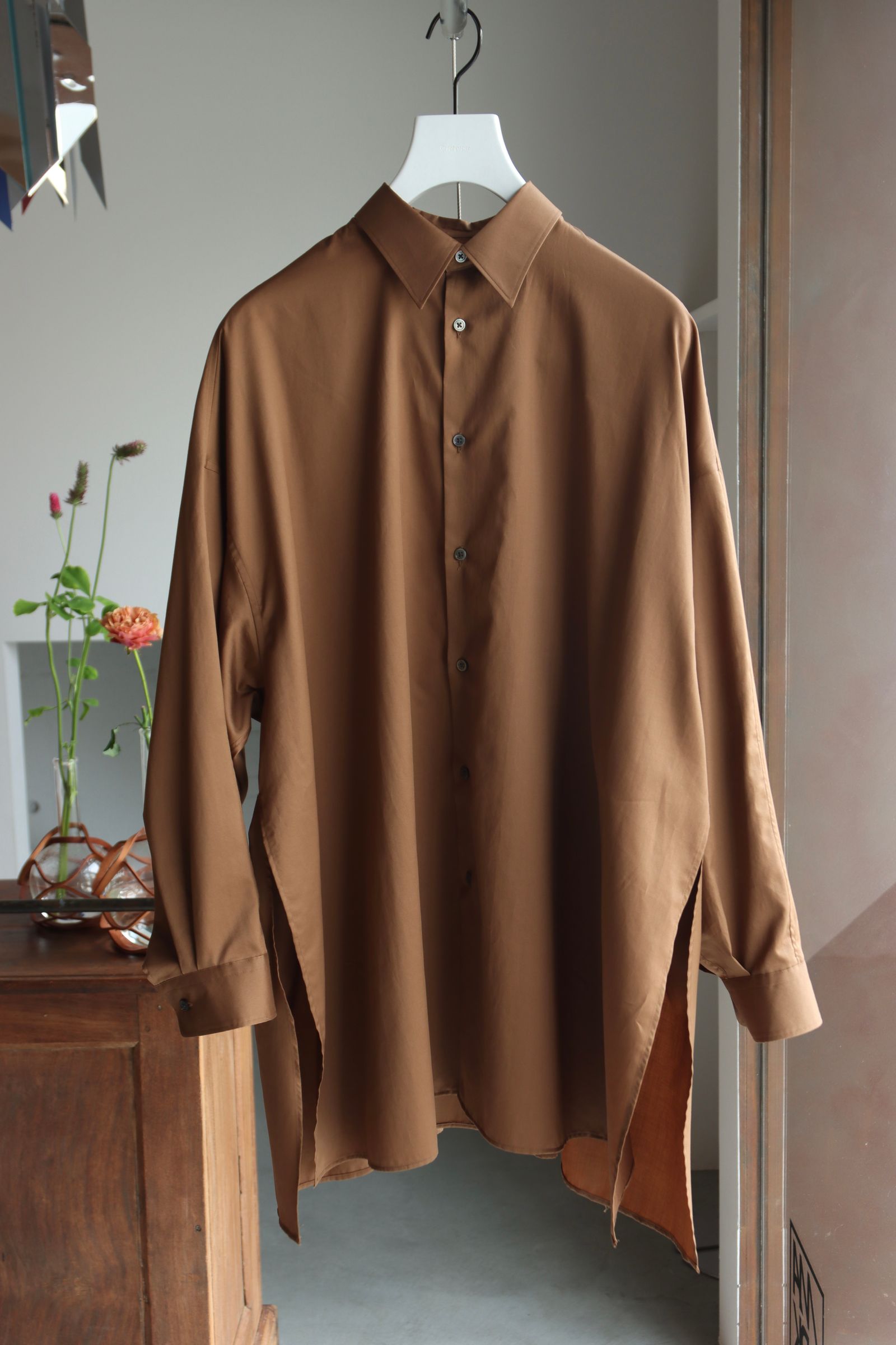 Graphpaper 25SS WOMENS Silicon Poplin Deep Slit Regular Collar Shirt(GL251-50146)BROWN
