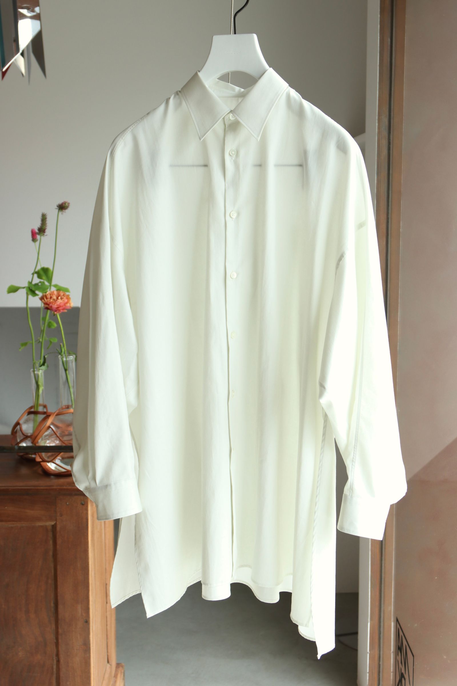 Graphpaper 25SS WOMENS Silicon Poplin Deep Slit Regular Collar Shirt(GL251-50146)ECRU