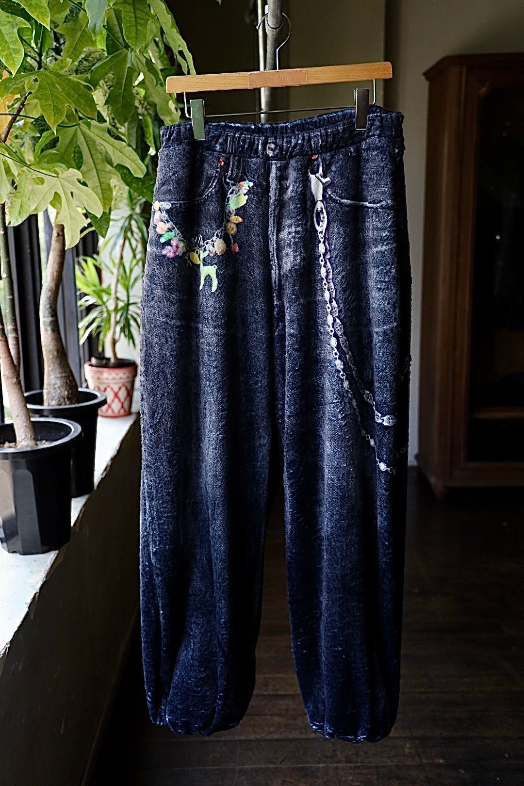 トーキングアバウト ジ アブストラクション 25AW FLEECE DENIM PRINT WIDE PANTS (2526AW-PT-005)BLACK☆新作発売！