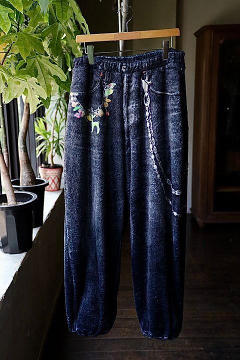 トーキングアバウト ジ アブストラクション 25AW パンツFLEECE DENIM PRINT WIDE PANTS (2526AW-PT-005)BLACK☆新作発売！