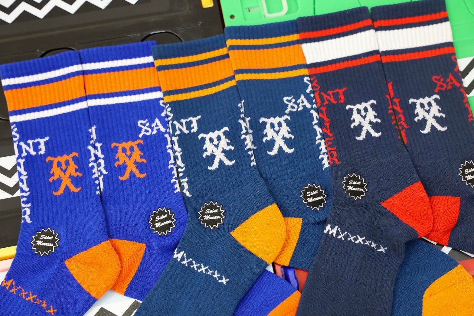 セントマイケル SINNER SOCKS (SM-HR1-0000-116)BLUE/ORANGE/WHITE★10月11日(土)発売！
