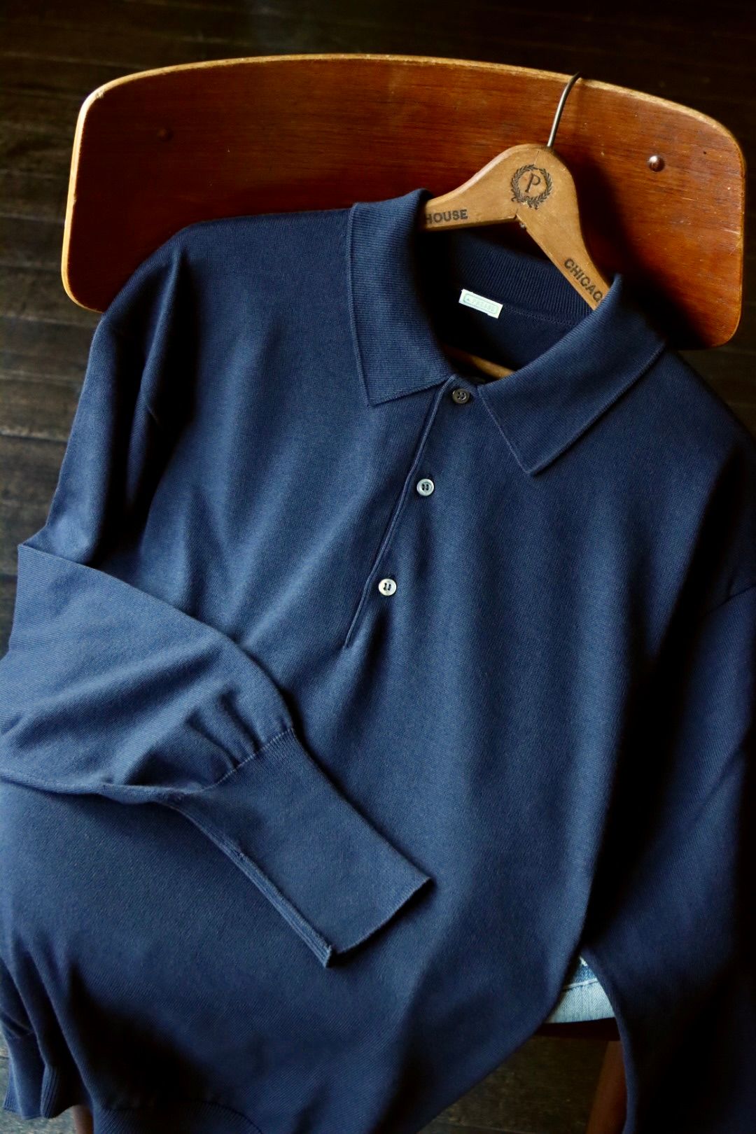 アプレッセ24SS ポロシャツCotton Knit L/S Polo Shirts(24SAP-03-07K)NAVY☆2月10日(土)発売！ -  1(S)