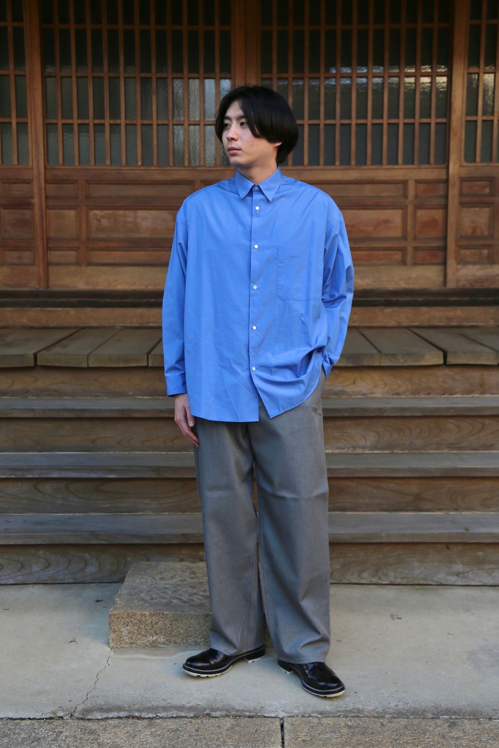 Broad L S Oversized Regular Collar Shirt 宅配 - トップス