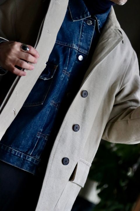 A.PRESSE Linen Half Coatスタイル