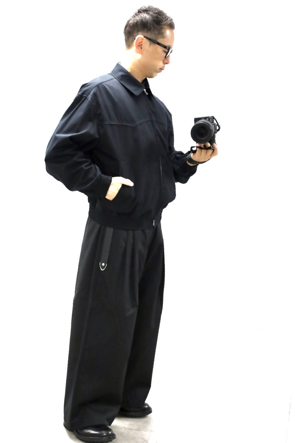 コムデギャルソンオム26SS ストライプワイドパンツ(HQ-P005-051)BLACK