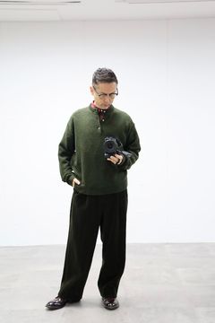 A.PRESSE 2026 STYLE1 Washed Silk Nep Henry Neck Sweater"OLIVE"スタイル
