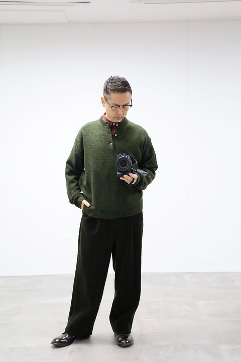 A.PRESSE 2026 STYLE1 Washed Silk Nep Henry Neck Sweater"OLIVE"スタイル