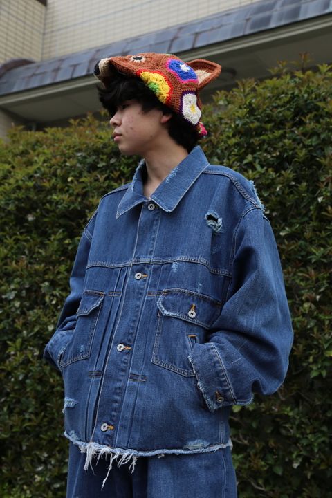 doublet 21ss DAMAGED SILK DENIM JACKET(21SS05BL114) style 2021.04.14.