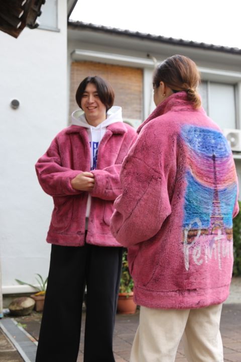 doublet HAND-PAINTED FUR JACKET"PINK"style.2020.10.17.