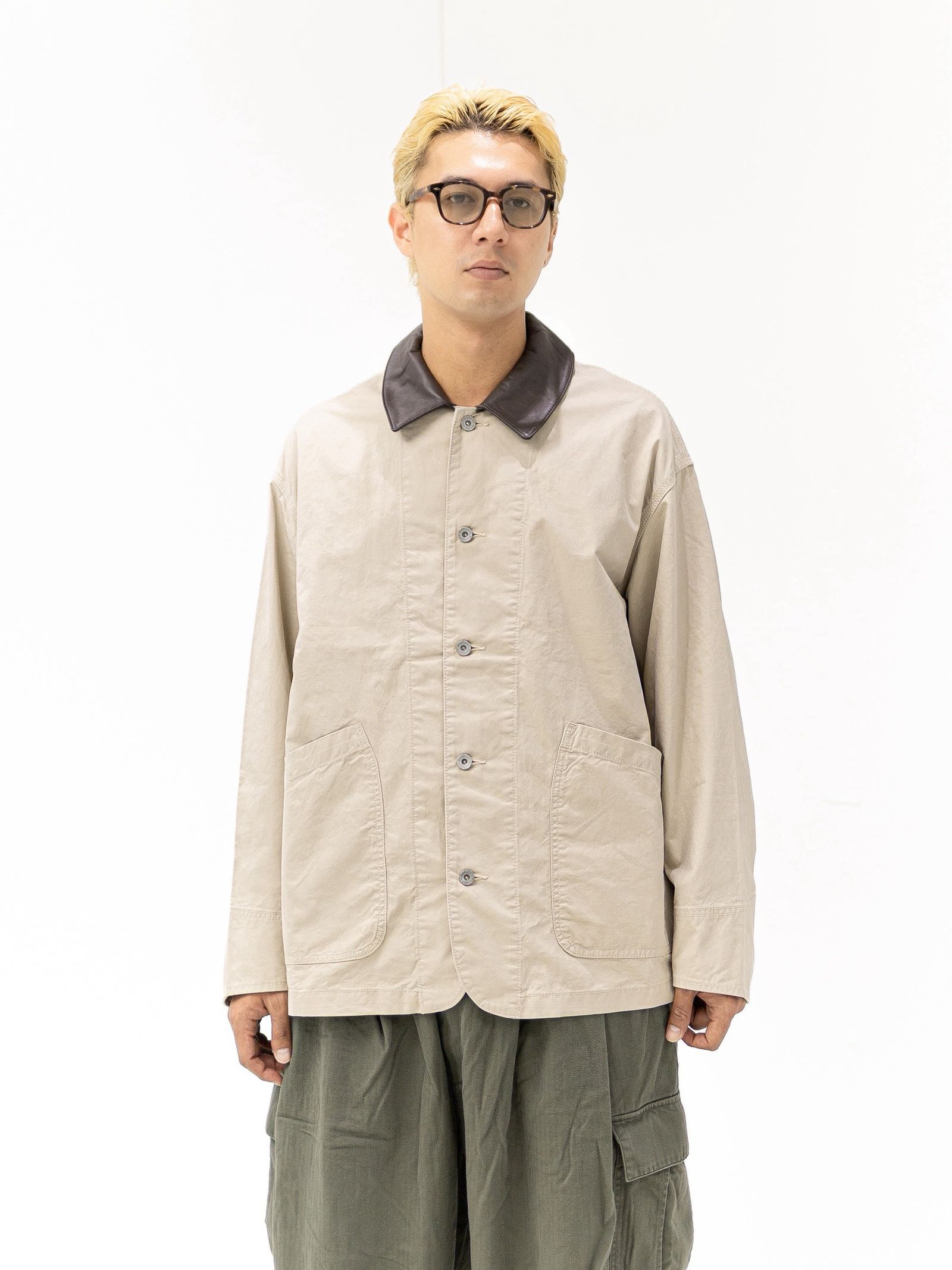 フレッシュサービス COTTON CANVAS LEATHER COLLAR WORK JACKET (BEIGE) MARKスタイル