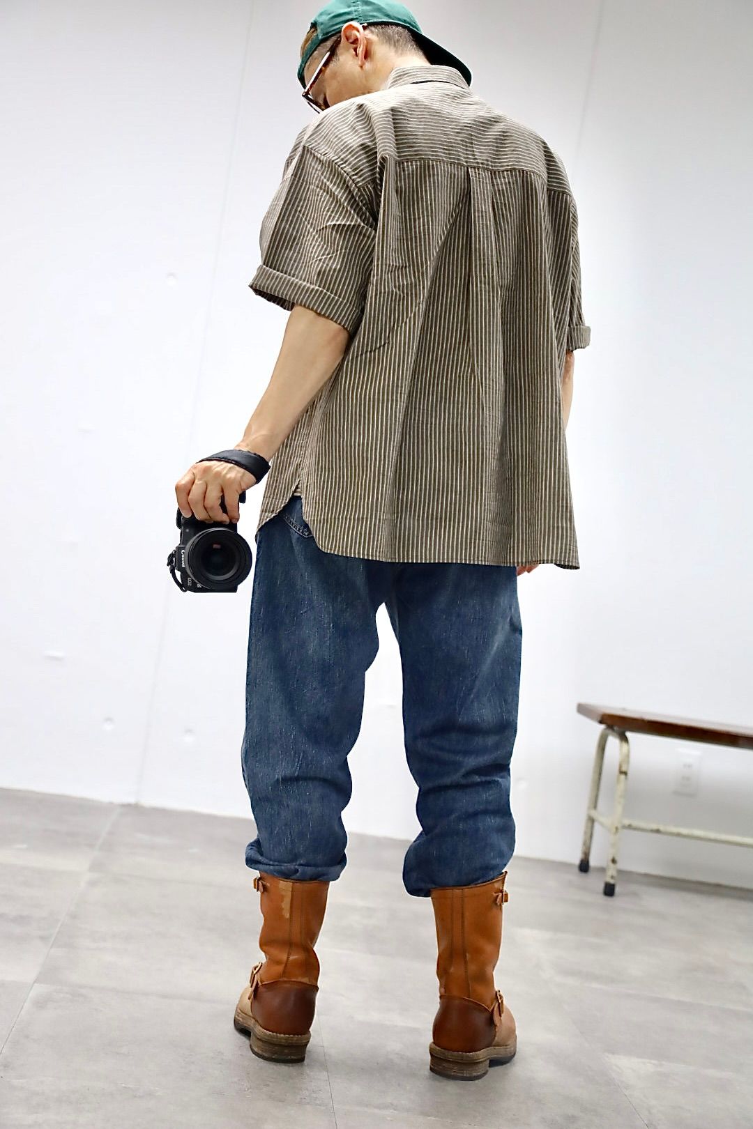 FreshService 26SS HRAFTeX® S/S STRIPE SHIRT"BROWN STRIPE"スタイル