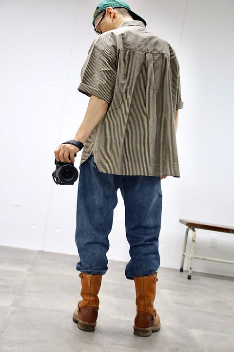 FreshService 26SS HRAFTeX® S/S STRIPE SHIRT"BROWN STRIPE"スタイル