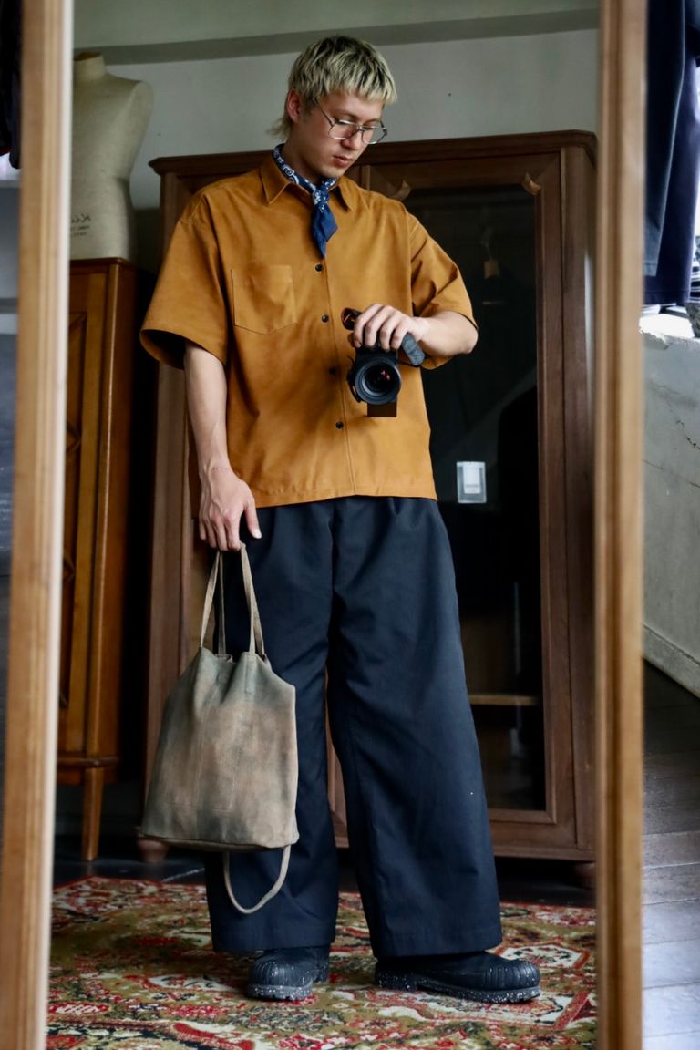 Graphpaper Cow Nubuck Leather S/S Oversized Regular Collar Shirt MARKスタイル