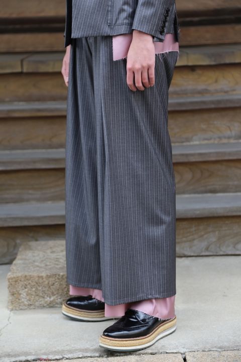 sulvam 2021SS 新作 Cut off short jacket&Bias wide pants style.2020.12.19.