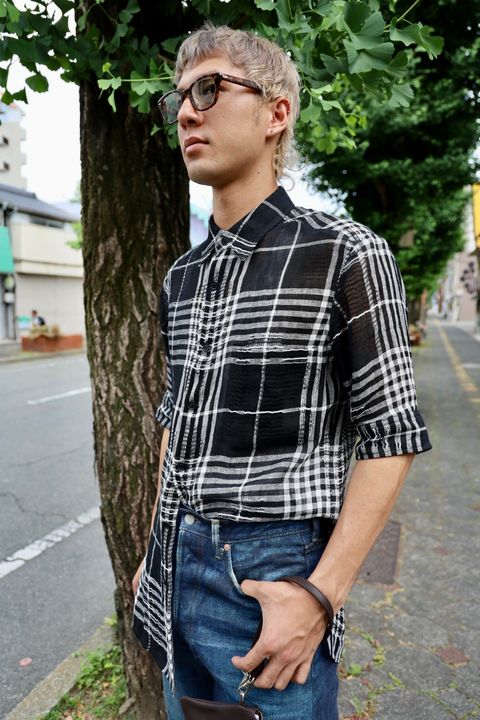 yohji yamamoto チェック柄レギュラーカラーシャツ MARKスタイル